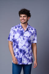 Tie Dye Design Printed White & Purple Shirt for Men