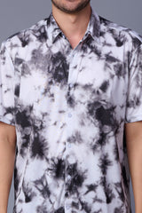 Tie Dye Design Printed Black & White Shirt for Men