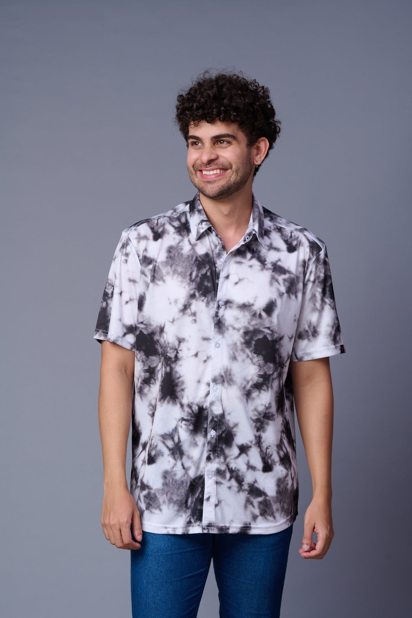 Tie Dye Design Printed Black & White Shirt for Men