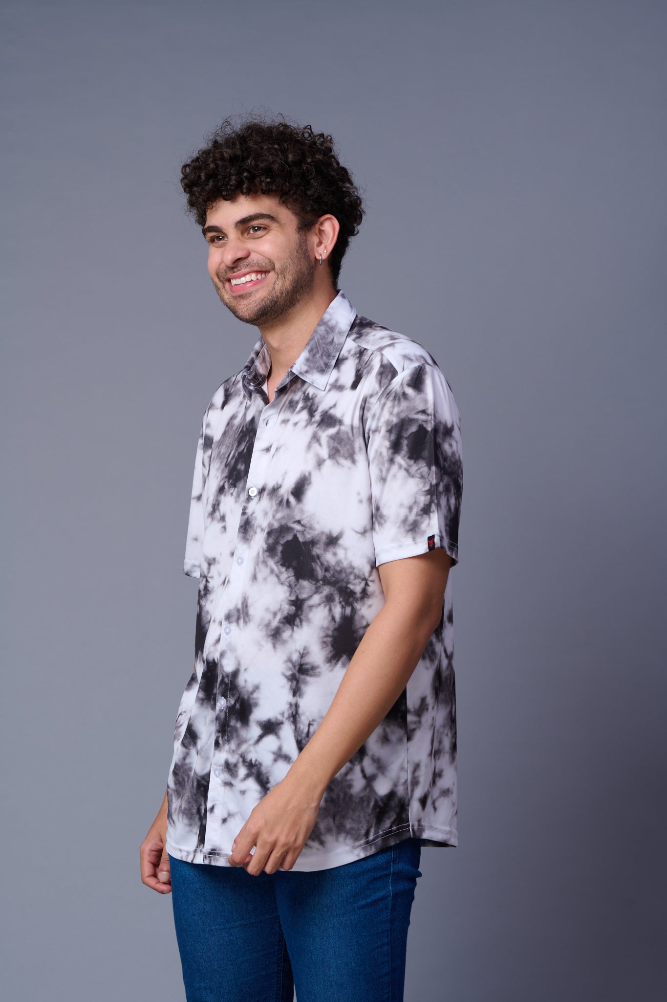 Tie Dye Design Printed Black & White Shirt for Men