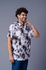 Tie Dye Design Printed Black & White Shirt for Men