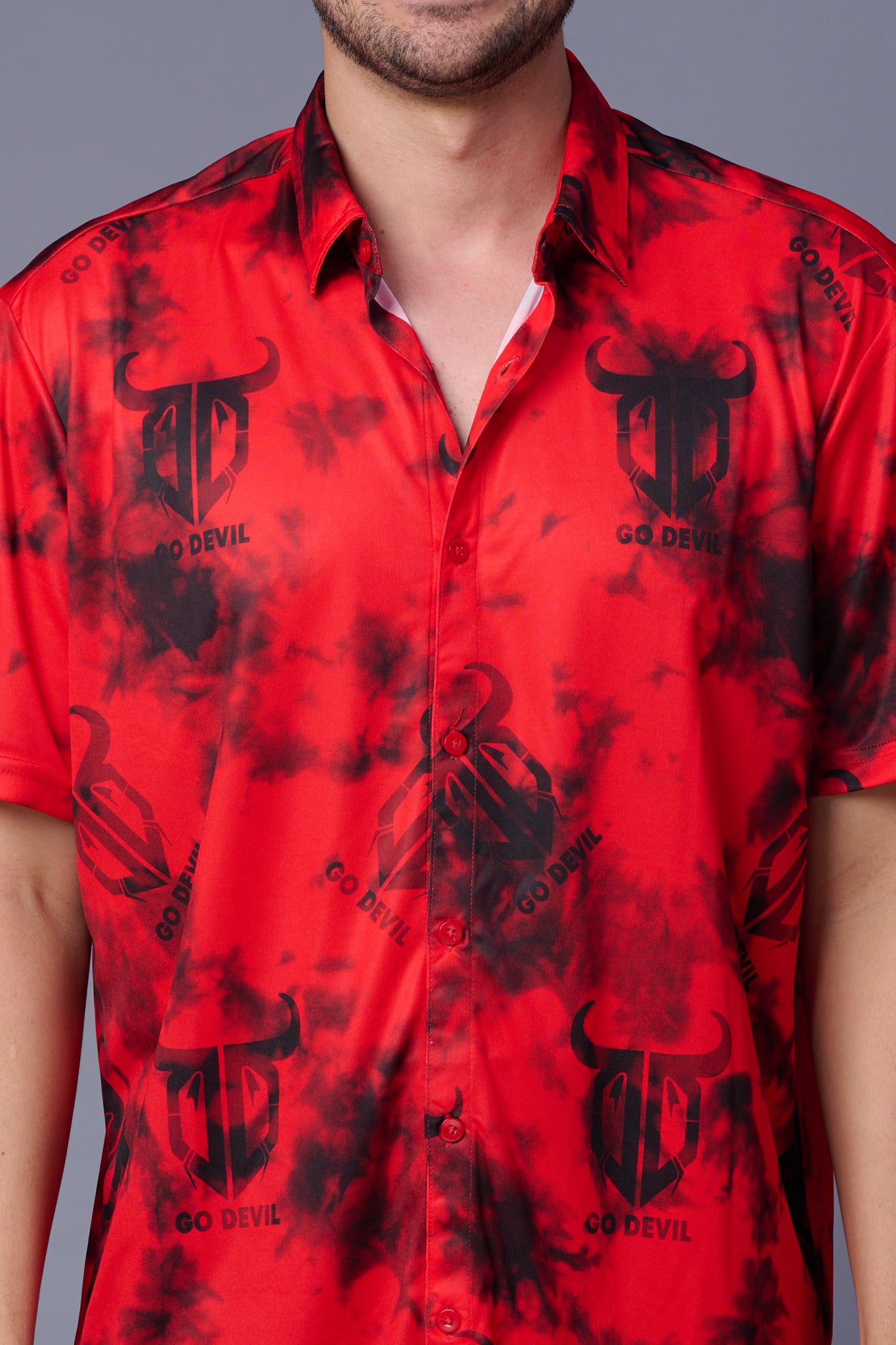 Tie Dye Design Printed Black & Red Shirt for Men