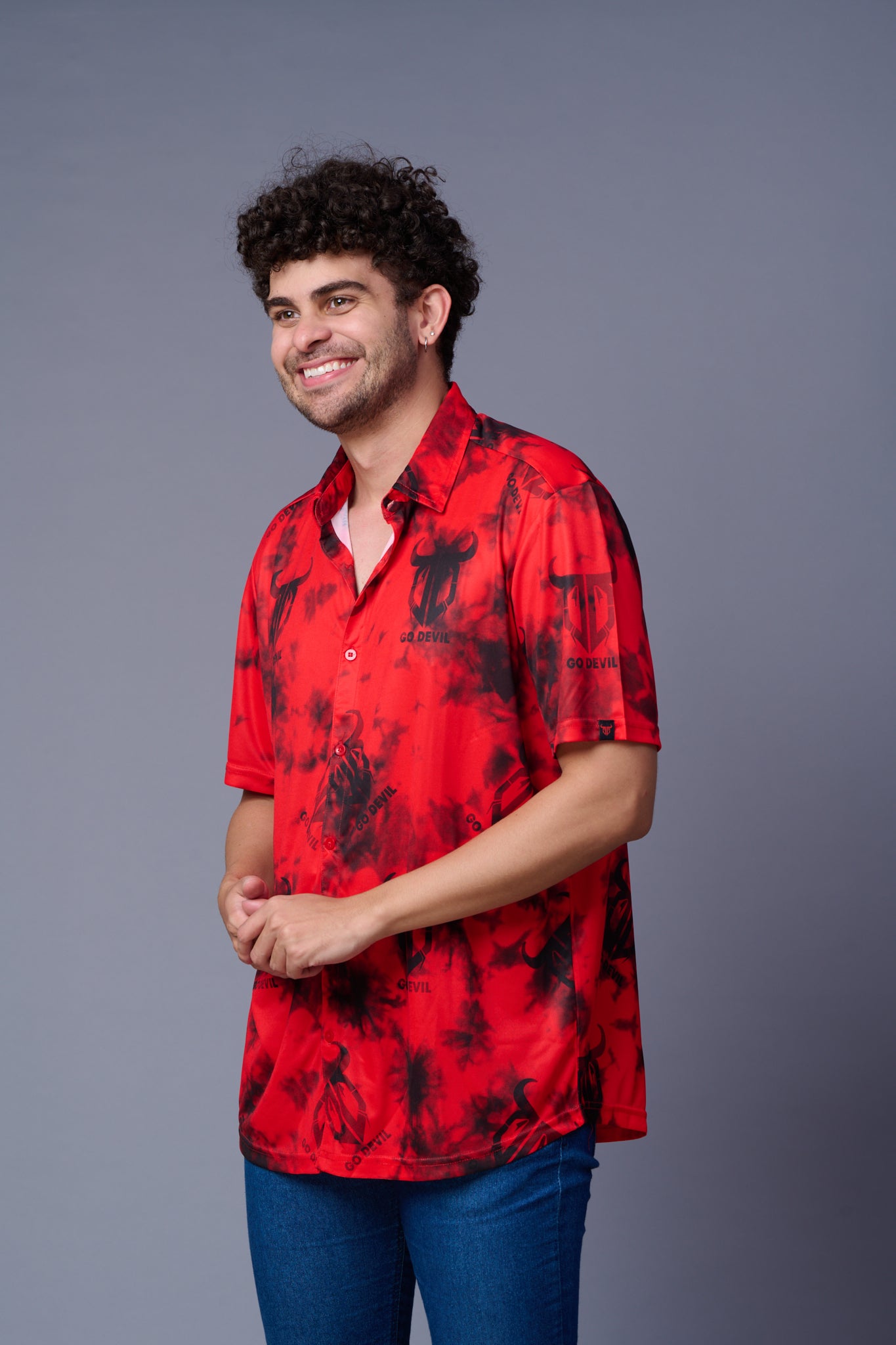 Tie Dye Design Printed Black & Red Shirt for Men