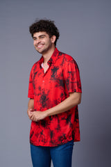 Tie Dye Design Printed Black & Red Shirt for Men