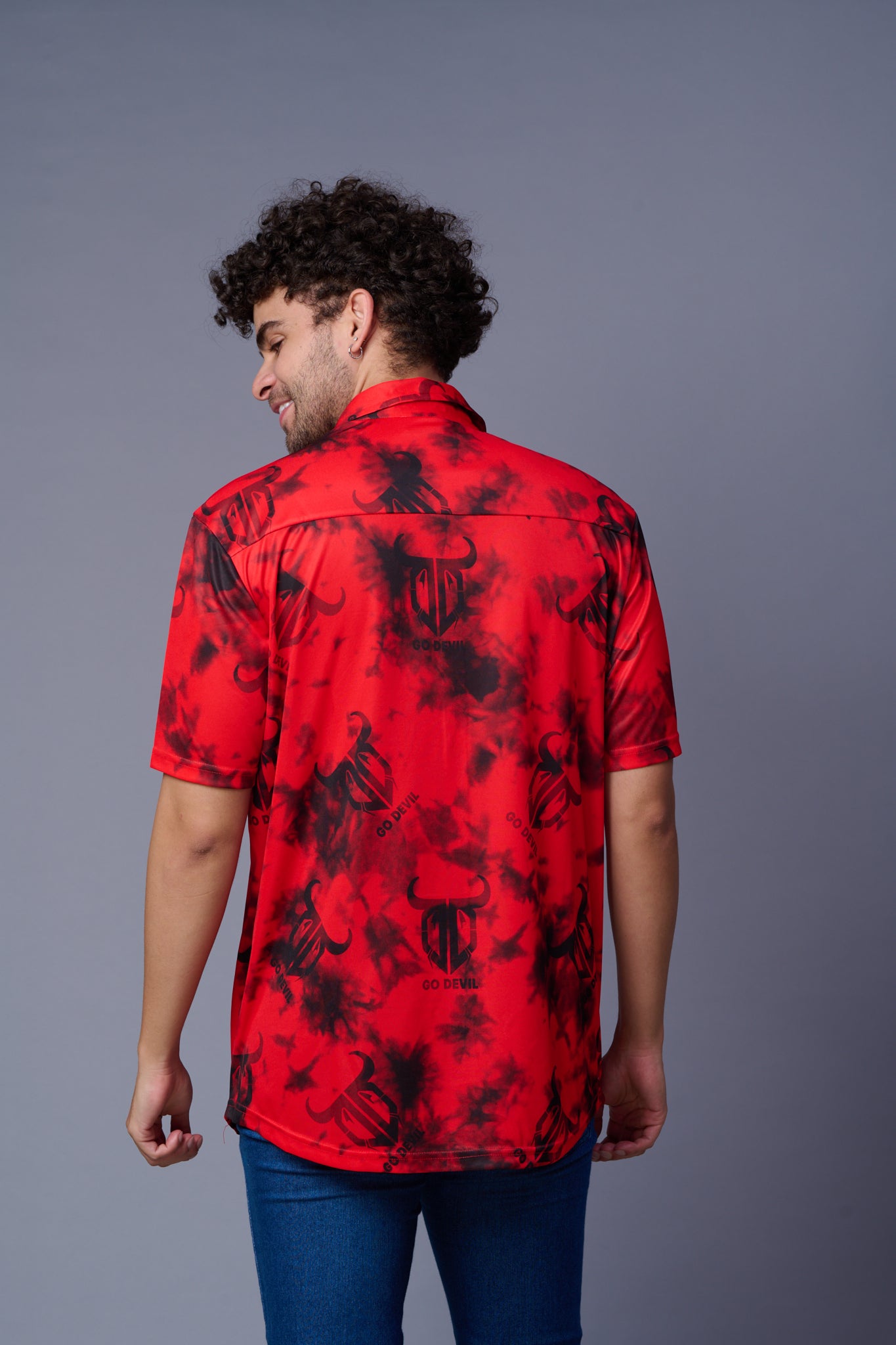 Tie Dye Design Printed Black & Red Shirt for Men