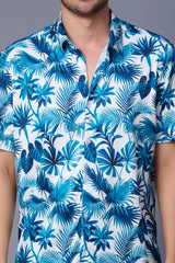 Floral in Blue Printed White Shirt for Men