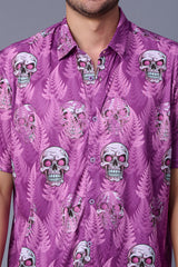 Leaf and Skull Printed Purple Shirt for Men