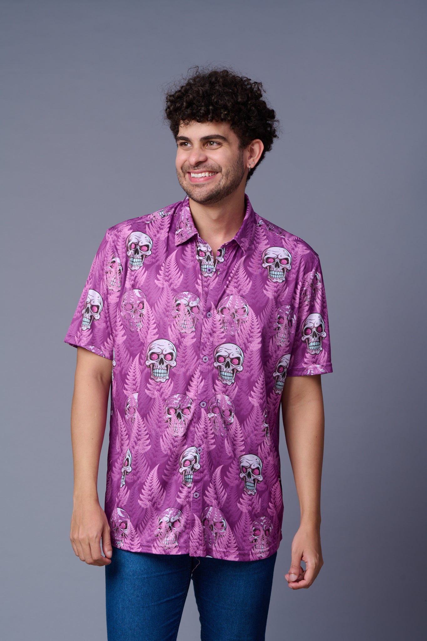 Leaf and Skull Printed Purple Shirt for Men