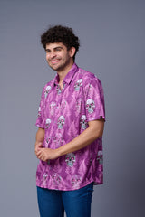 Leaf and Skull Printed Purple Shirt for Men