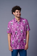 Leaf and Skull Printed Purple Shirt for Men