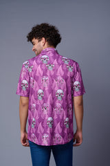 Leaf and Skull Printed Purple Shirt for Men