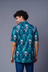 Leaf and Skull Printed Green Shirt for Men