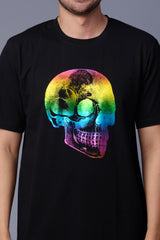 Skull Printed foil print  Black Oversized T-Shirt for Men