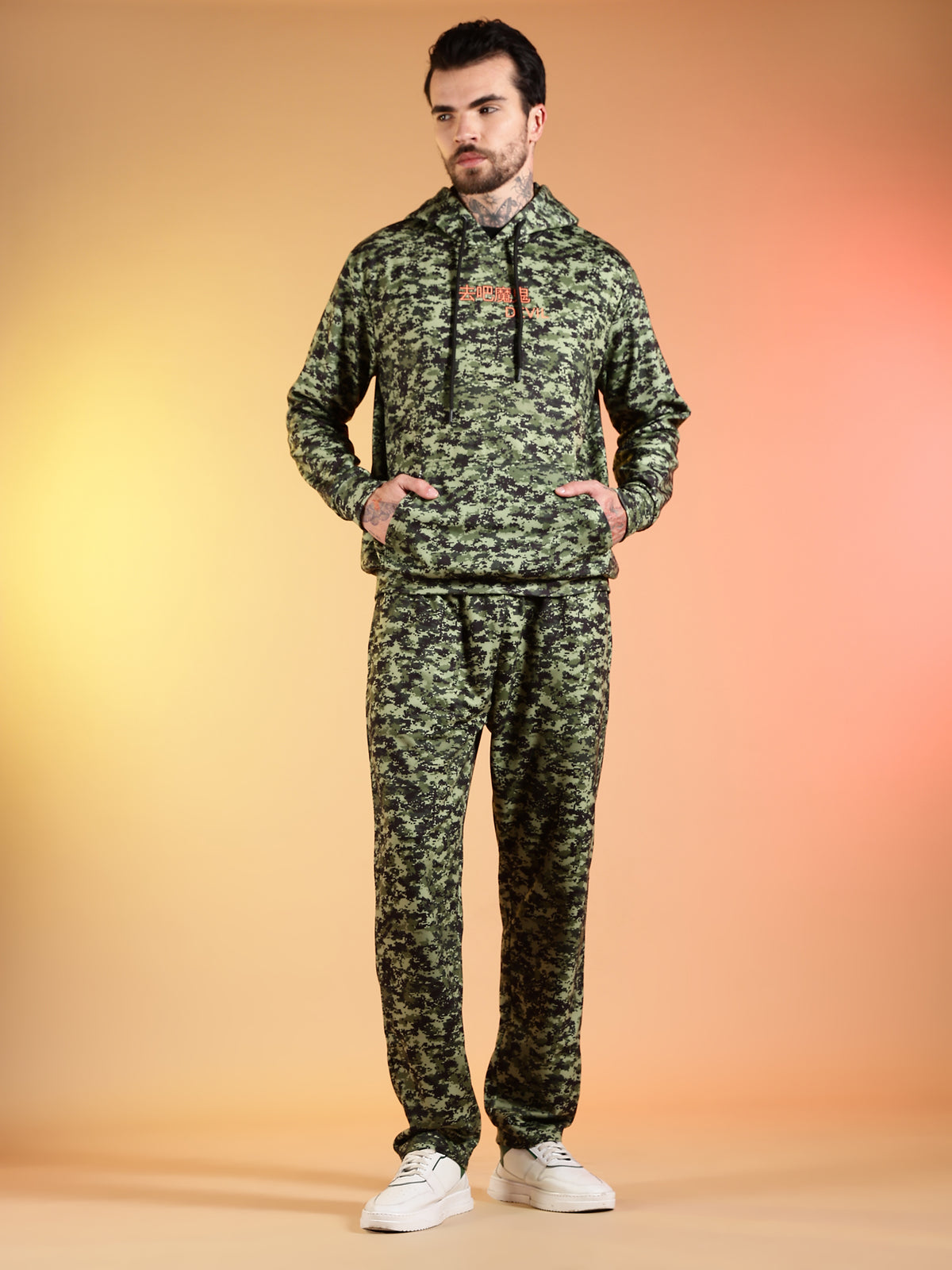 Go Devil Camouflage Hooded Co-Ord Set for Men