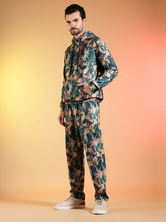 Go Devil Men’s Abstract Leaf Print Hooded Co-Ord Set