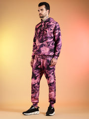 Go Devil Pink Marble Print Hooded Co-Ord Set for Men