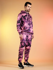 Go Devil Pink Marble Print Hooded Co-Ord Set for Men