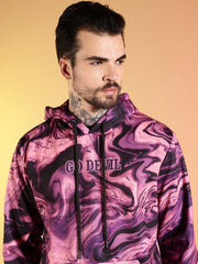 Go Devil Pink Marble Print Hooded Co-Ord Set for Men