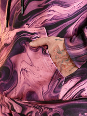 Go Devil Pink Marble Print Hooded Co-Ord Set for Men