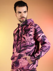 Go Devil Pink Marble Print Hooded Co-Ord Set for Men