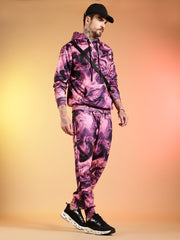 Go Devil Pink Marble Print Hooded Co-Ord Set for Men