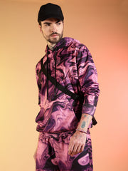 Go Devil Pink Marble Print Hooded Co-Ord Set for Men