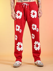 Go Devil White Floral Printed Red Hooded Co-ord Set For Men