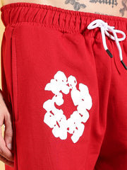 Go Devil White Floral Printed Red Hooded Co-ord Set For Men