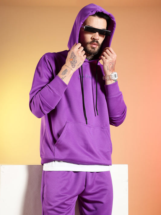 Go Devil Printed Purple Hooded Co-Ord Set for Men