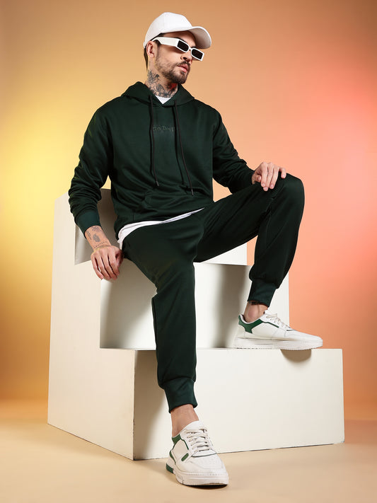 Go Devil Printed Solid Hooded Co-Ord Set for Men