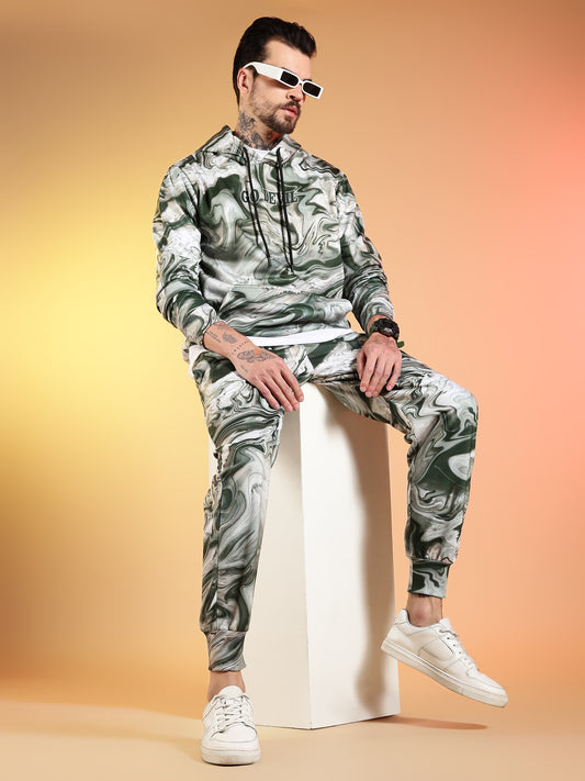 Go Devil Marble Print Hooded Co-Ord Set for Men