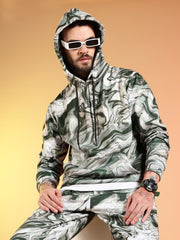 Go Devil Marble Print Hooded Co-Ord Set for Men