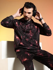 Go Devil Dark Abstract Print Hooded Co-Ord Set for Men