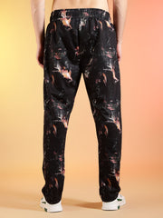 Go Devil Beige Abstract Print Black Hooded Co-Ord Set for Men