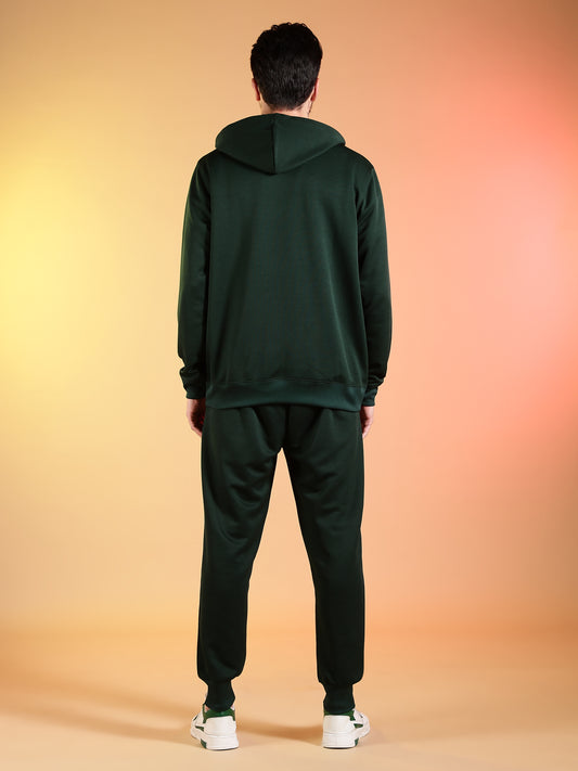 Go Devil Printed Dark Green Solid Hooded Co-Ord Set for Men