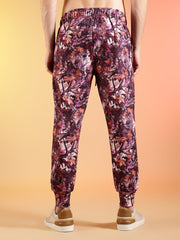 Go Devil Maroon Abstract Print Hooded Co-Ord Set for Men