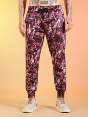 Go Devil Maroon Abstract Print Hooded Co-Ord Set for Men