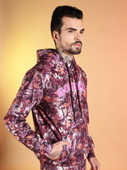 Go Devil Maroon Abstract Print Hooded Co-Ord Set for Men