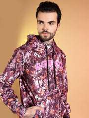 Go Devil Maroon Abstract Print Hooded Co-Ord Set for Men
