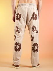 Go Devil Brown Floral Printed Beige Hooded Co-ord Set For Men