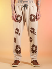 Go Devil Brown Floral Printed Beige Hooded Co-ord Set For Men