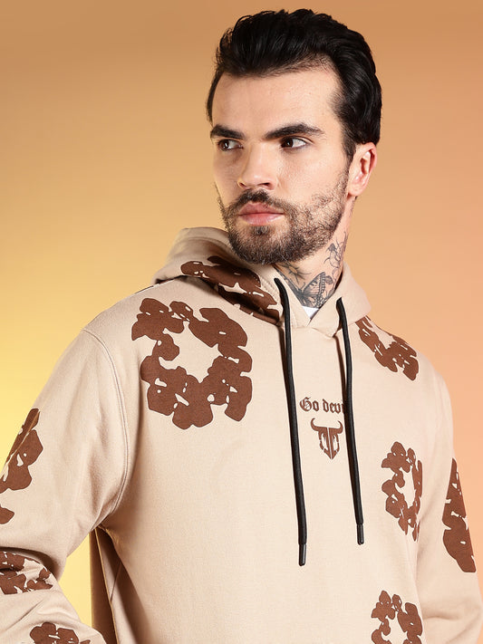 Couples Brown Floral Printed Beige Hooded Co-ord Set