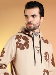 Go Devil Brown Floral Printed Beige Hooded Co-ord Set For Men