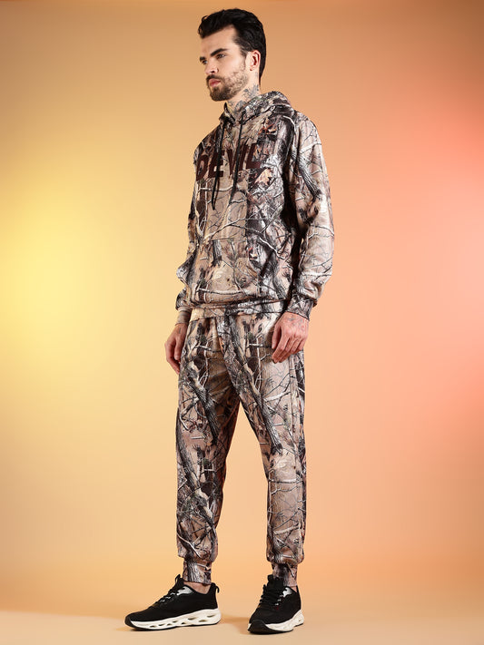 Go Devil Forest Print Hooded Co-Ord Set for Men
