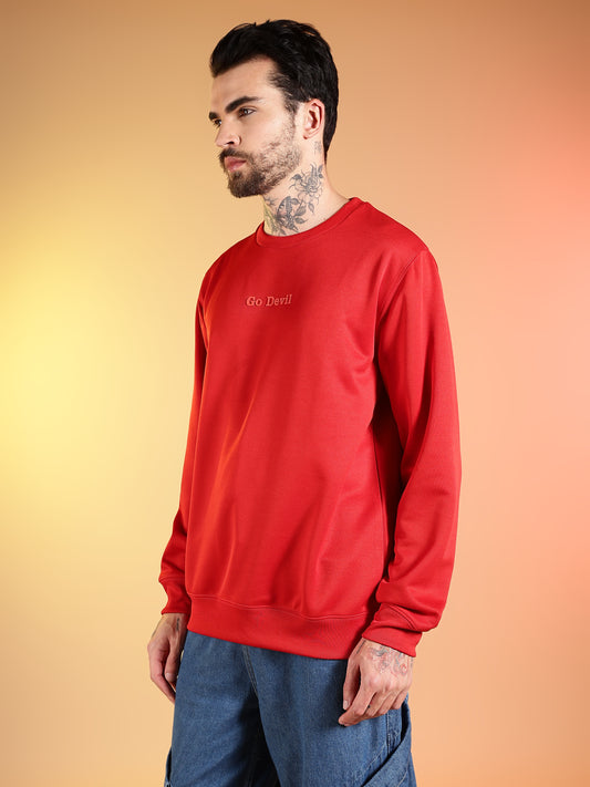 Go Devil Printed Red Sweatshirt for Men
