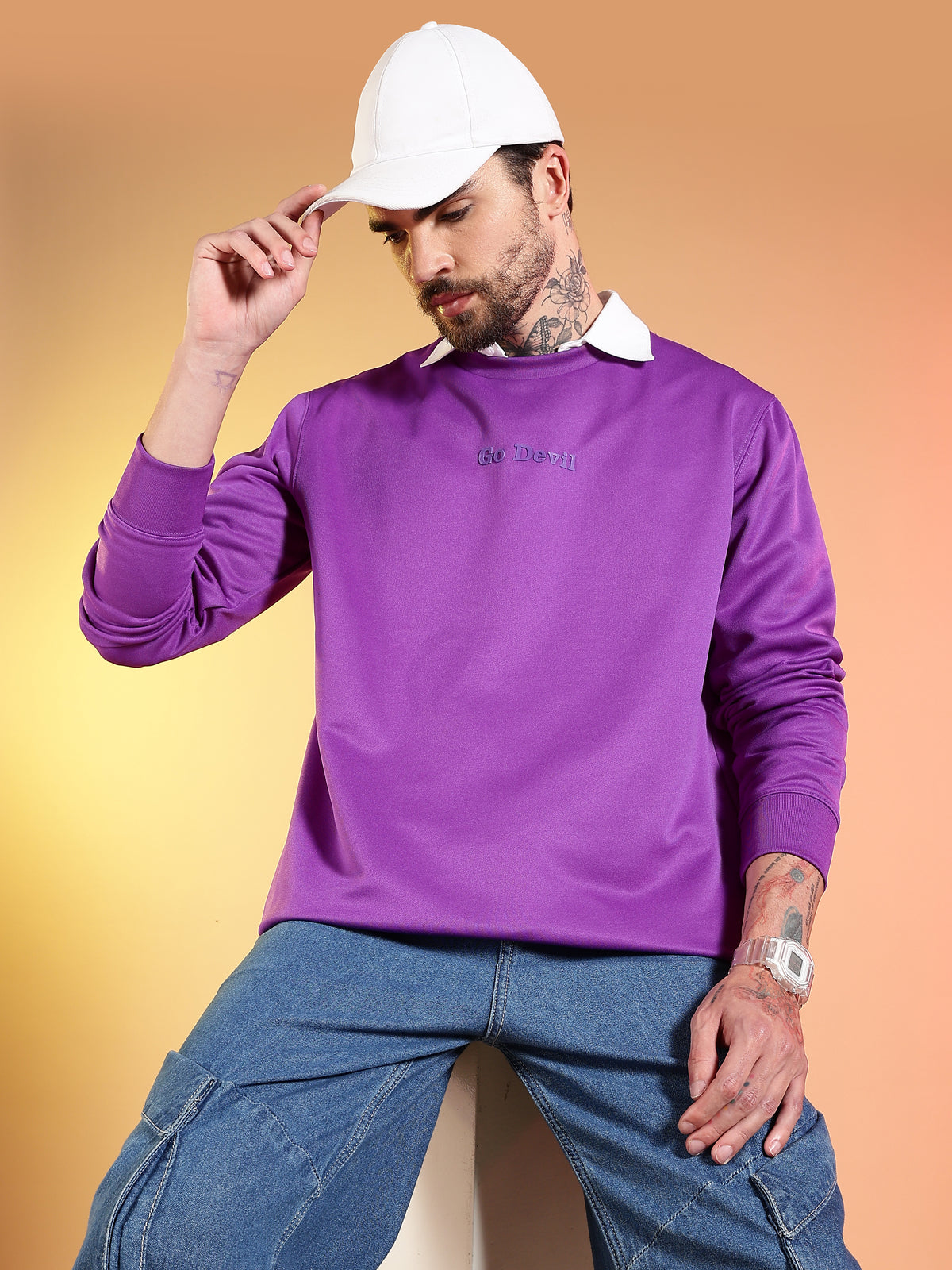 Go Devil Printed Purple Sweatshirt for Men