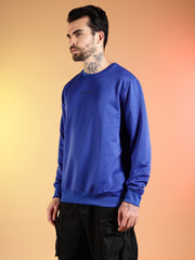 Go Devil Printed Solid Blue Sweatshirt for Men
