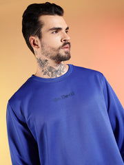 Go Devil Printed Solid Blue Sweatshirt for Men