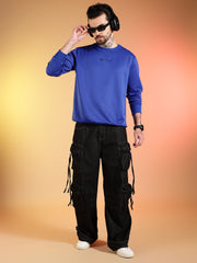 Go Devil Printed Solid Blue Sweatshirt for Men