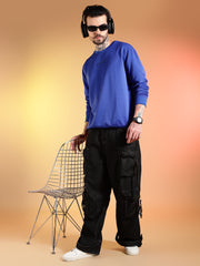 Go Devil Printed Solid Blue Sweatshirt for Men